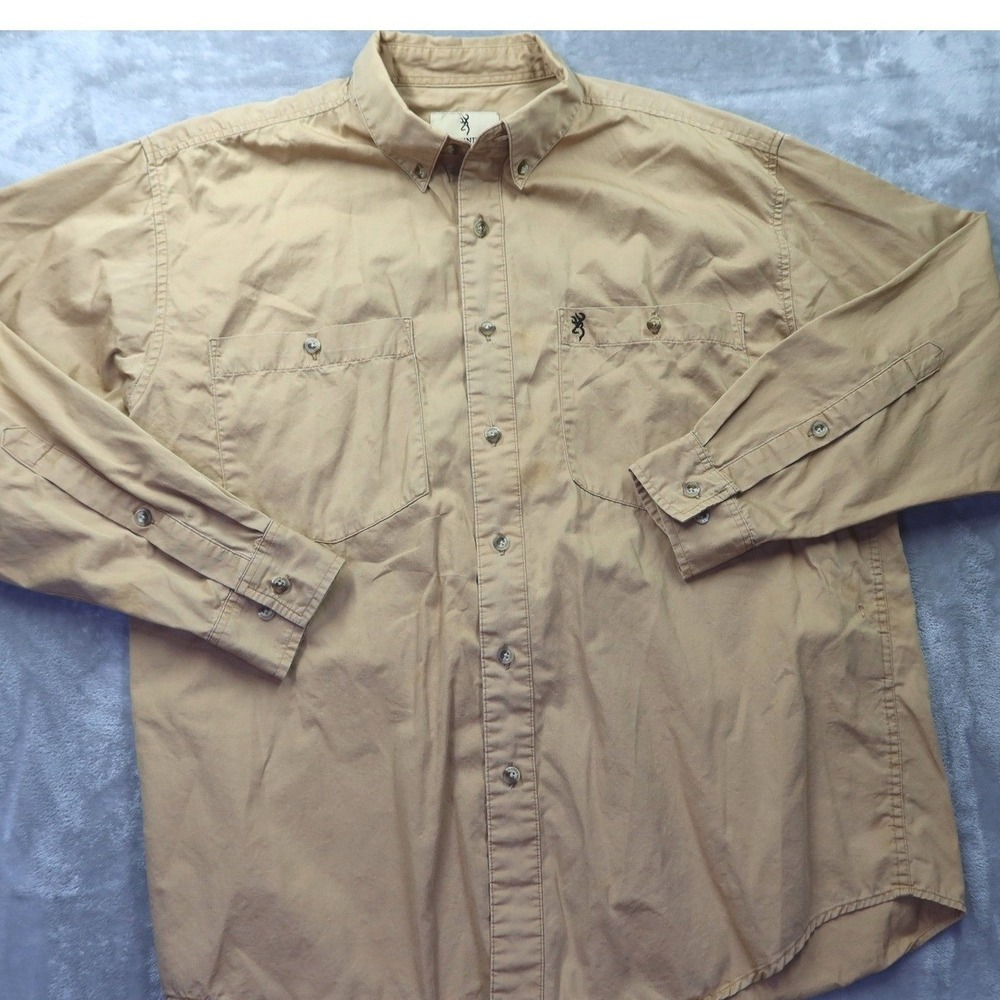 Browning Long Sleeve Button Up‎ Shirt Mens Tan Cotton Casual Workwear Size 2XL